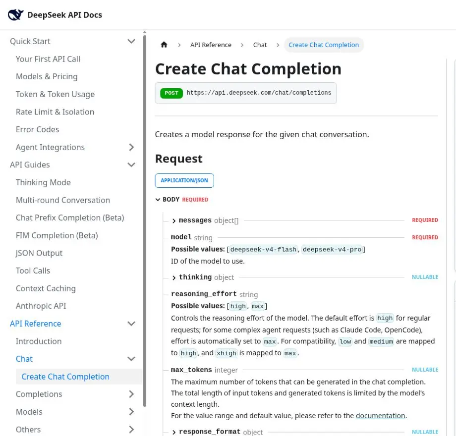 DeepSeek Chat Completions max_tokens field and total context rule