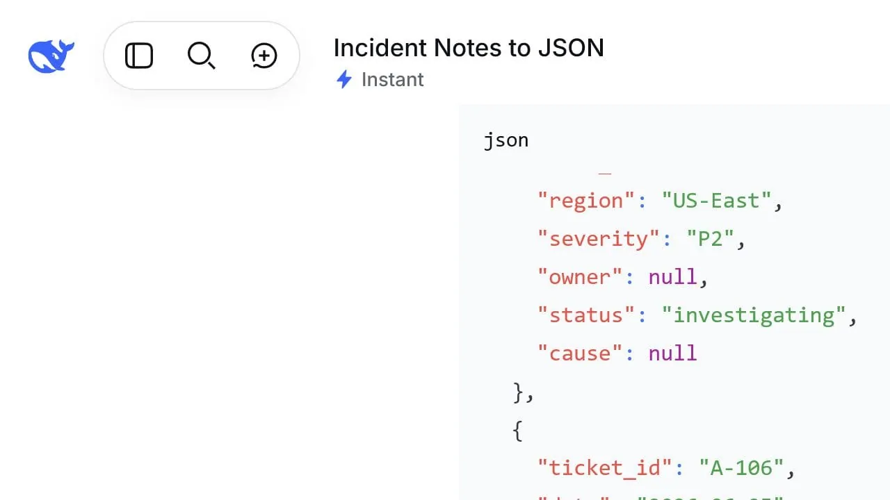 DeepSeek Chat JSON response following the exact structured schema