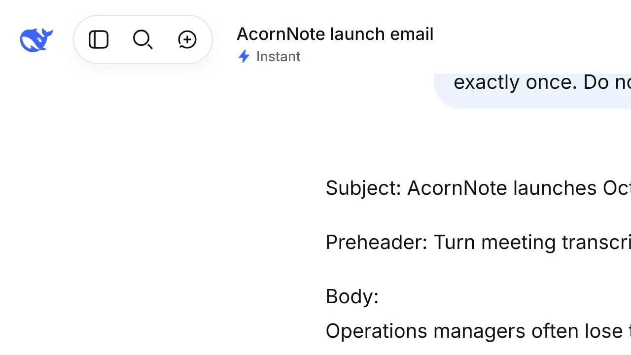 DeepSeek Chat response to the structured T-C-C-O-V launch email prompt